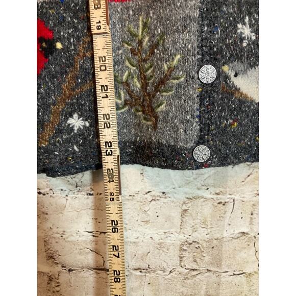 Northern Isles Sweater Womens Large Winter Birds Button Front Cardigan Cottage - Picture 11 of 15